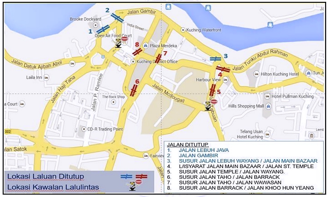 Kuching road closures diversions in phases for New Year countdown